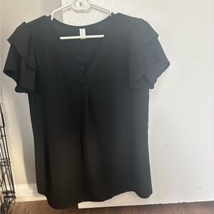 Amazon Black V-Neck Ruffle Sleeve Blouse